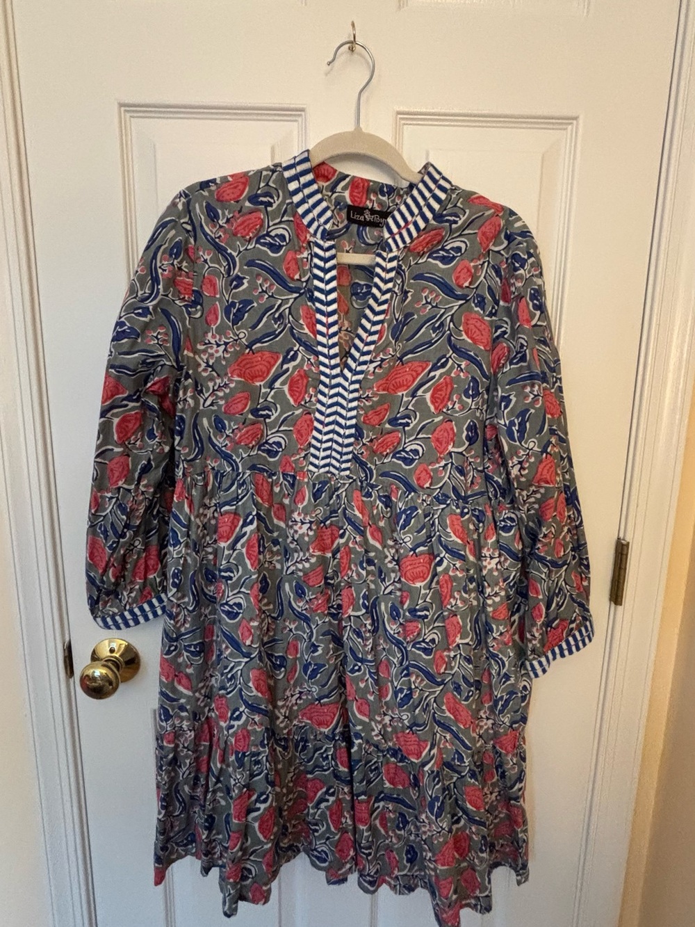 Liza Byrd Gray Tunic Dress with Blue & Coral Floral Print